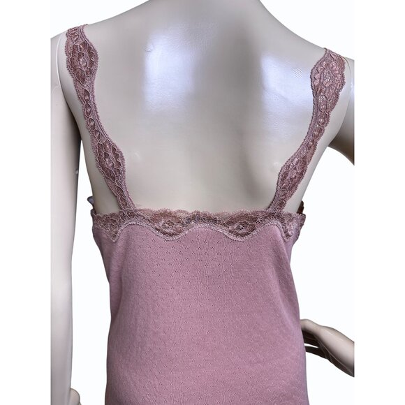 Moda International Pink Lace-Trimmed Camisole Top Medium 100% Cotton Coquette - Picture 8 of 15